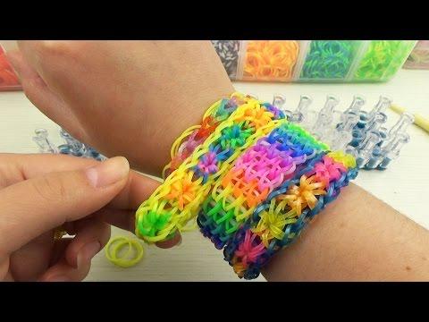 Браслет Звездочка. Плетение из резинок на станке / Rainbow Loom Starburst Instruction Video