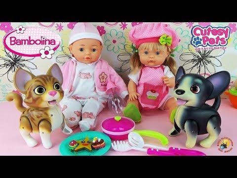 Кукла Bambolina готовит пупсику завтрак Игрушки для девочек Кошечка и собачка CUTESY PETS