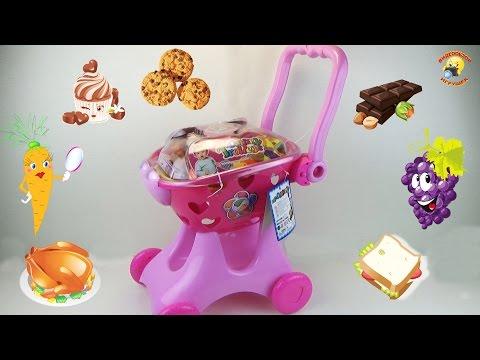 Детская тележка с продуктами для супермаркета/Baby Carriage With Products For Supermarkets